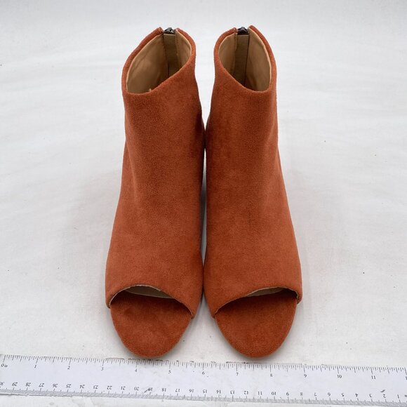 Brown Suede Women Comfort Block Low Heels Peep Toe Back Zipper Ankle Bootie - Picture 2 of 6